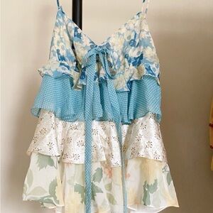 The Limited Blue and Cream Floral top